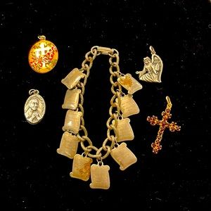 Lot of Religious Vintage items 1 Bracelet & 4 Pendants